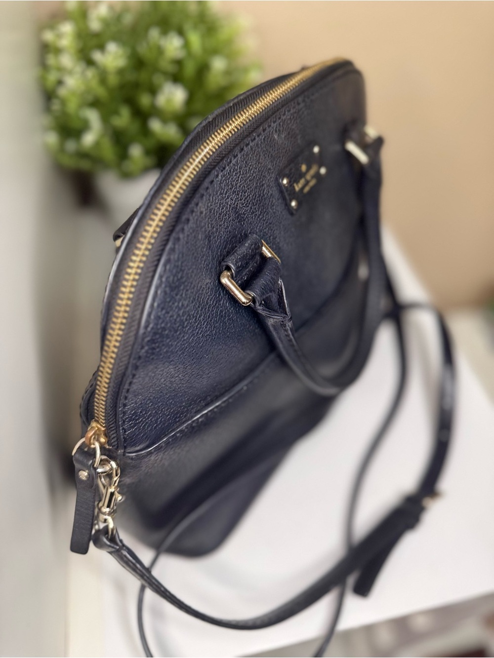 kate spade Black Pebbled Leather Dome Satchel with Crossbody Strap - Picture 9 of 9